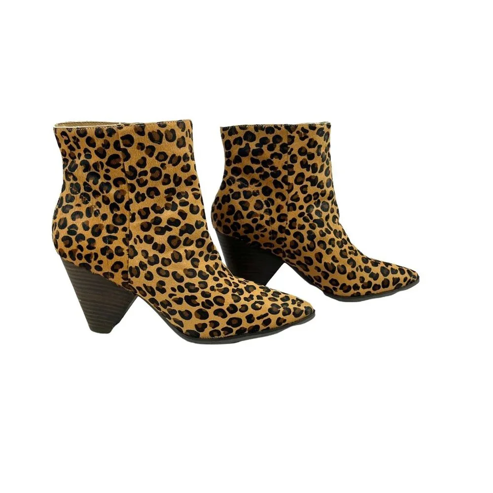 Lucky Brand Munise Leopard Print Calf Hair Booties Slip On Size 9 - Picture 1 of 10